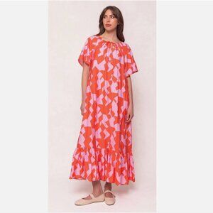 NWT Ivy City Co Haven Dress Geometric Maxi Women's Small Orange Pink $148